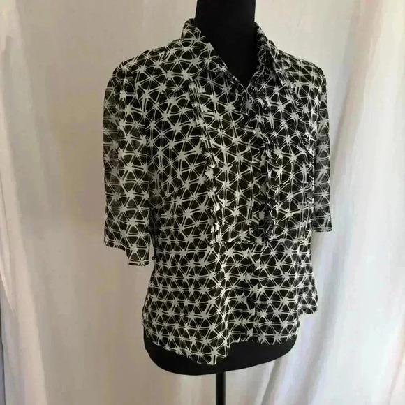 Y2K funky geometric  Black and white sheer chiffon Worthington women’s medium - Picture 1 of 8